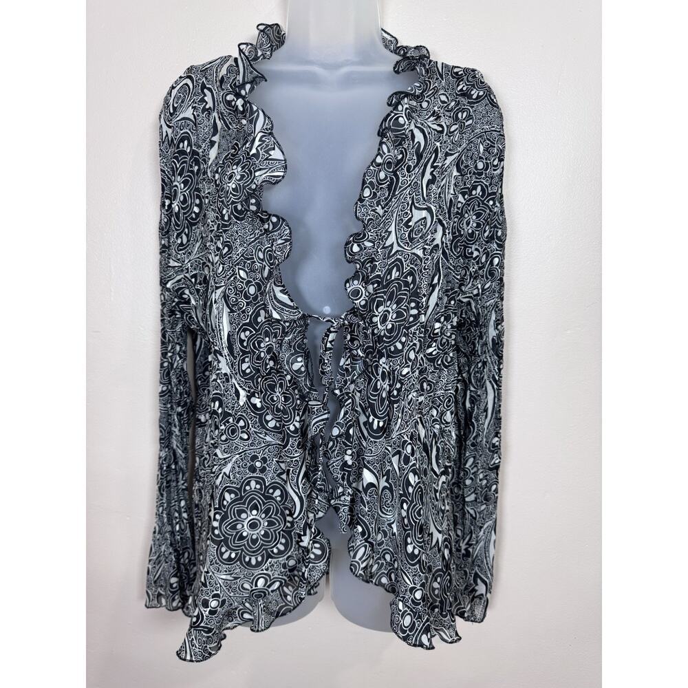 Ny Collection Womens Plus Size Peasant Blouse Tie Front Ruffle Hem Boho 3X